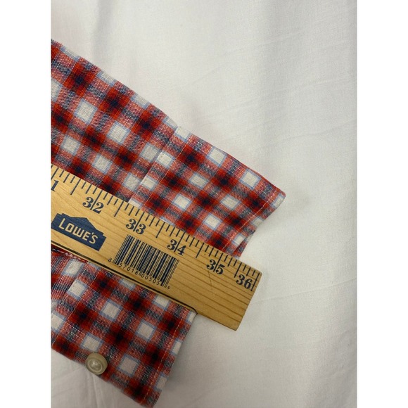 Banana Republic Mens Flannel Button Up Shirt Size L‎ Linen Cotton Red Plaid - Picture 9 of 9